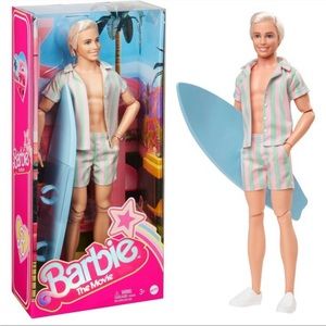 Barbie the Movie Ken Doll Wearing Pastel Striped Beach Matching Set Surfer Ken